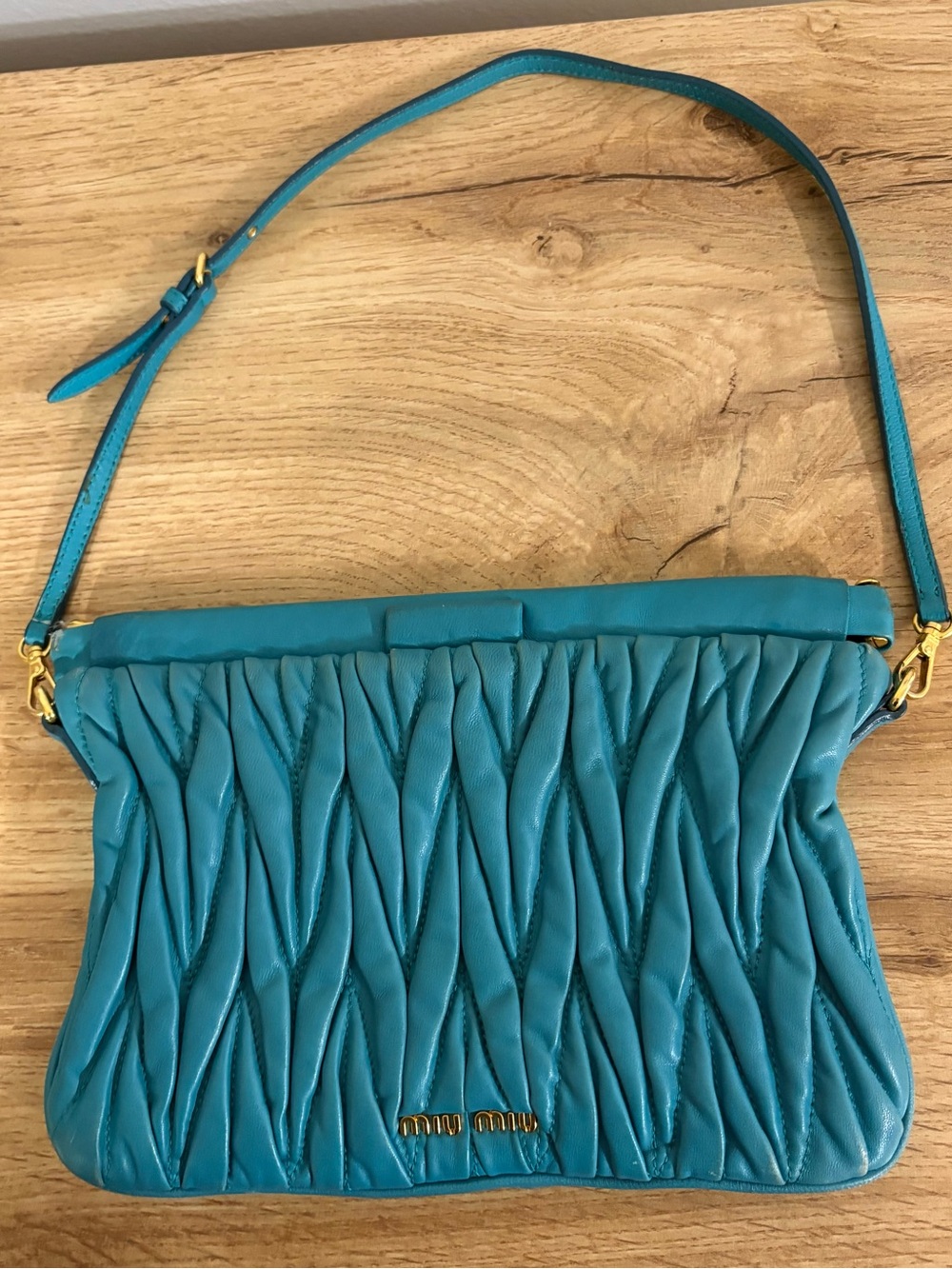 Miu Miu Metalasse Turquoise Quilted Leather Shoulder Bag